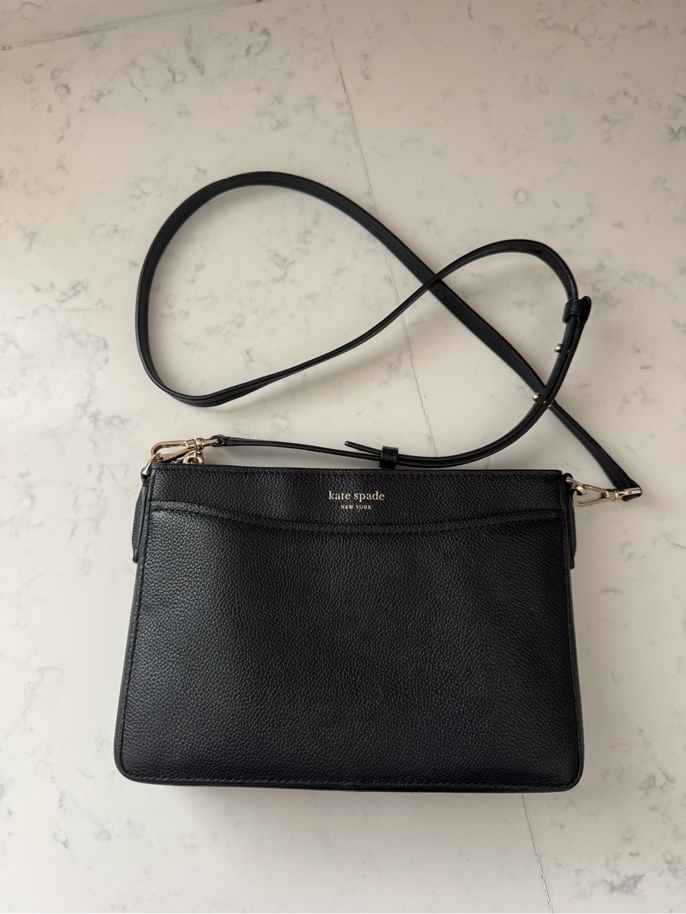 Kate Spade Black Pebbled Leather Crossbody with Gold Hardware